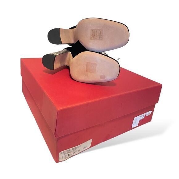 VALENTINO Black Velvet with Snake Skin Trim Lace up Ankle Booties - Picture 12 of 14